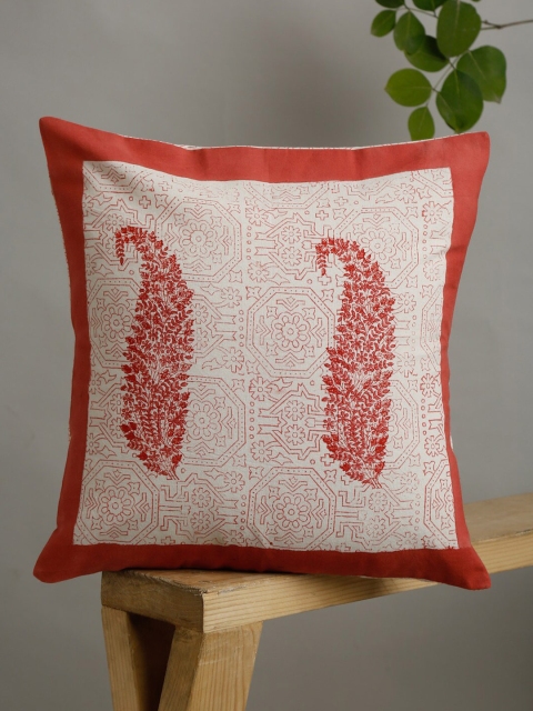 

EK BY EKTA KAPOOR White & Red Set of 2 Floral Square Cushion Covers