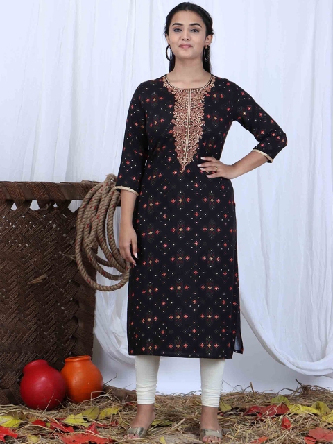 

KALINI Women Black Geometric Printed Kurta