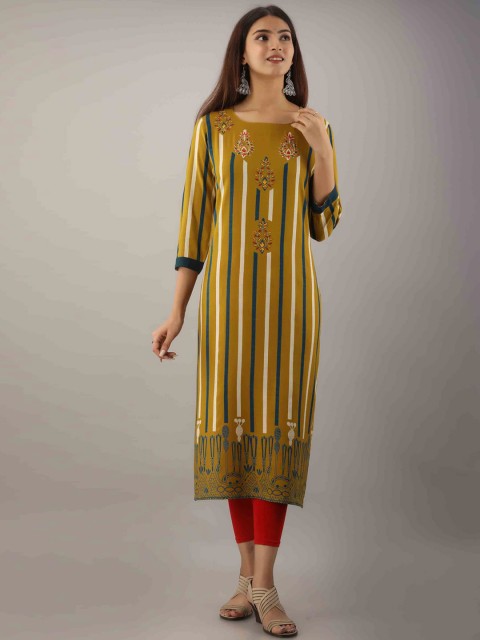 

KALINI Women Green & Yellow Striped Kurta