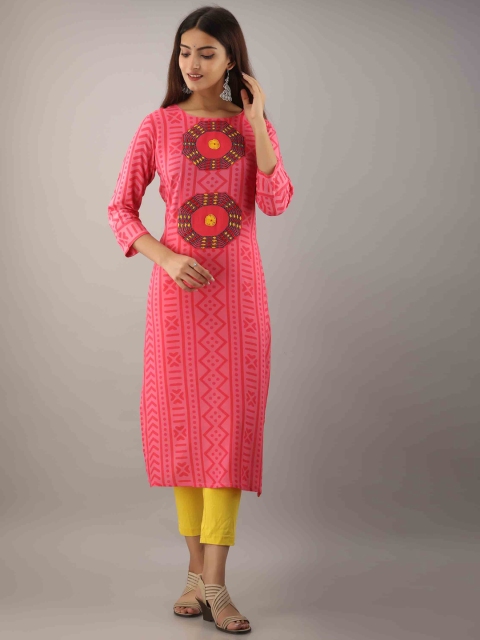 

KALINI Women Pink Geometric Printed Kurta