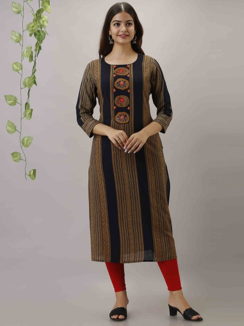 

KALINI Women Navy Blue Striped Thread Work Kurta