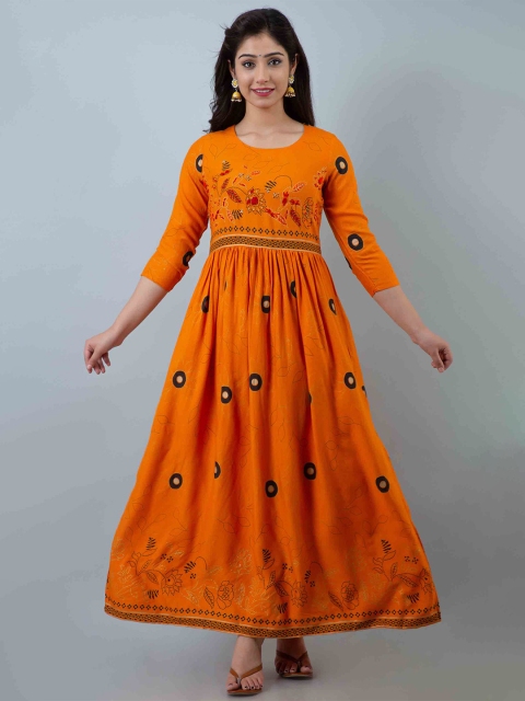 

KALINI Orange Ethnic Motifs Maxi Dress