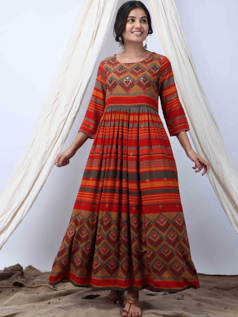 

KALINI Red Ethnic Motifs Maxi Dress