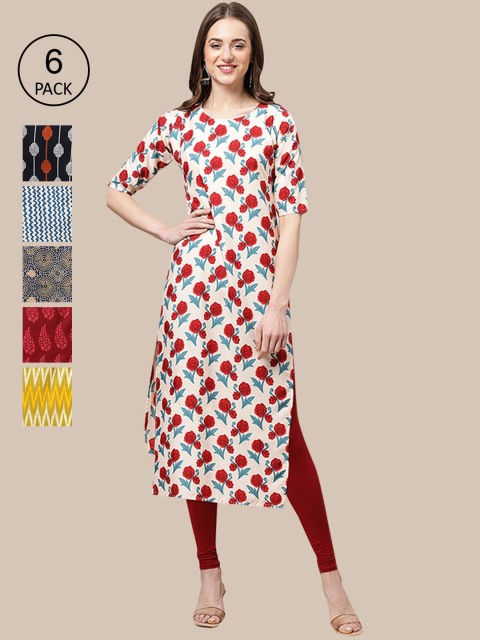 

KALINI Women Multicoloured Ethnic Motifs Printed Summer Sheers Crepe Kurta, Multi