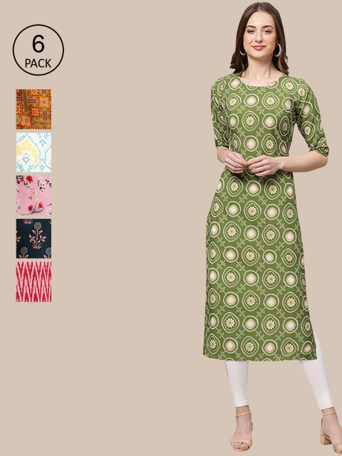 

KALINI Women Multicoloured Ethnic Motifs Printed Flared Sleeves Summer Sheers Crepe Kurta, Multi