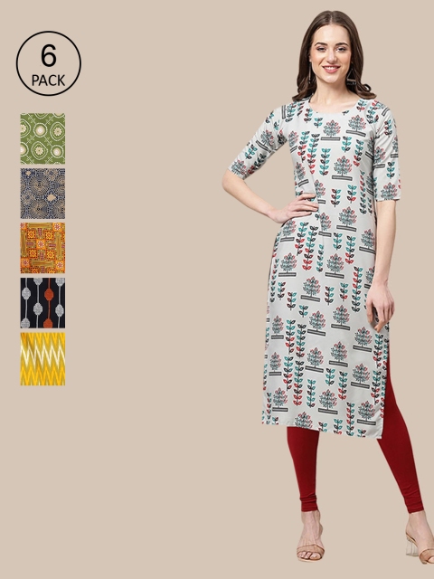 

KALINI Women Pack Of 6 Printed Crepe Kurta, Multi