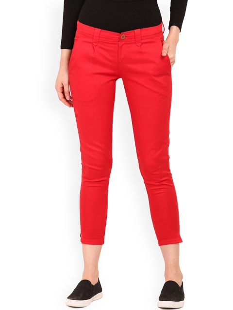 

Trend Arrest Women Red Slim Fit Solid Cropped Trousers