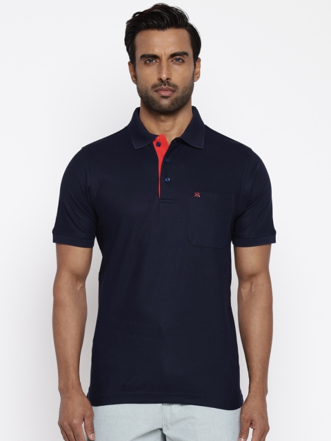 

Raymond Men Blue Solid Polo Collar T-shirt