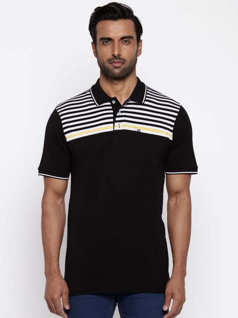 

Raymond Men White Printed Polo Collar T-shirt, Black