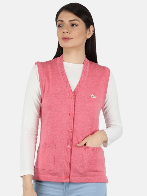 

Monte Carlo Women Pink Solid V Neck Cardigan Sweater