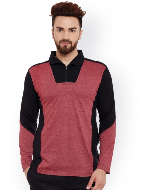 

Hypernation Men Pink & Black Colourblocked Slim Fit Polo Collar T-shirt