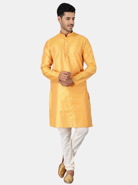 

Wintage Men Gold-Toned Floral Embroidered Thread Work Kurta with Pyjamas