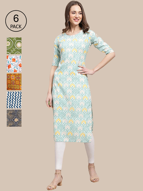 

1 Stop Fashion Women Multicoloured Pack Of 6 Summer Sheers Crepe Kurta, Multi