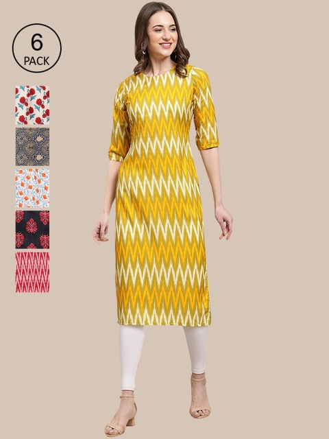 

1 Stop Fashion Women Yellow Ethnic Motifs Printed Flared Sleeves Summer Sheers Crepe Kurta