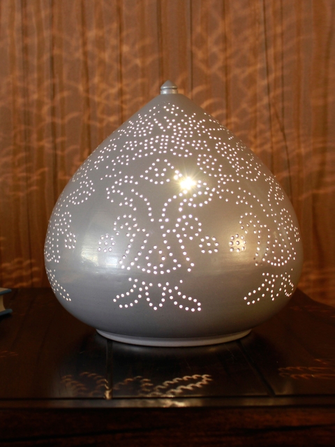 

THE LIGHT STORE Grey Perforated Table Lamp