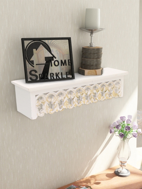 

Home Sparkle White Carved Wall Shelf