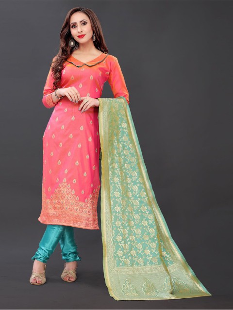 

FASHION YOU Pink & Blue Unstitched Dress Material