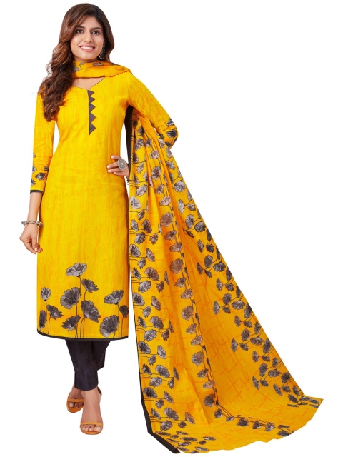 

SALWAR STUDIO Yellow & Grey Printed Pure Cotton Unstitched Dress Material