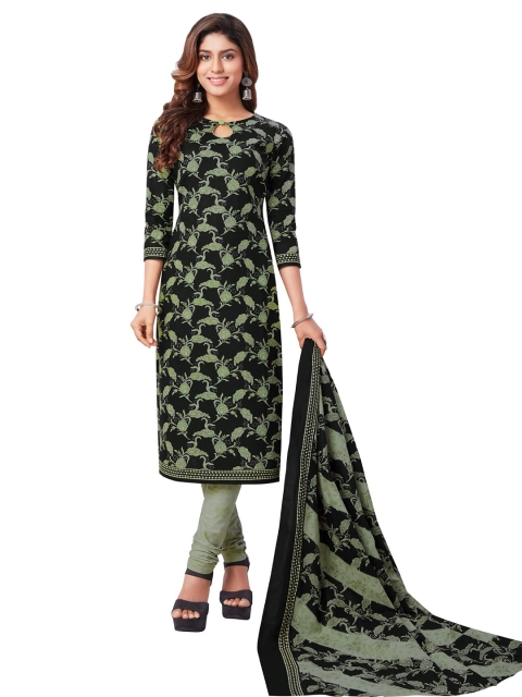 

SALWAR STUDIO Black & Green Printed Pure Cotton Unstitched Dress Material