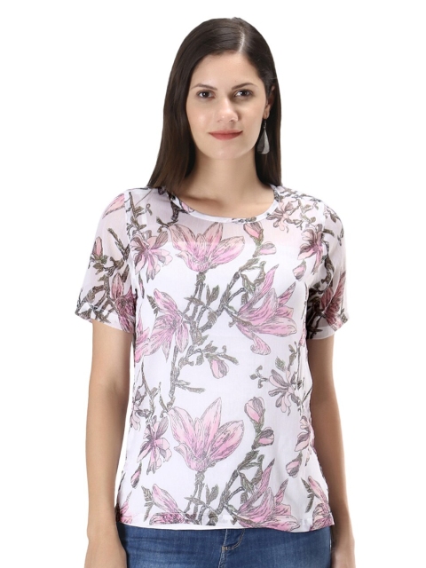 

D 'VESH Pink & White Floral Print Chiffon Top