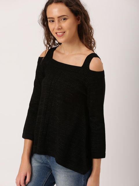 

DressBerry Women Black Self Design Pullover