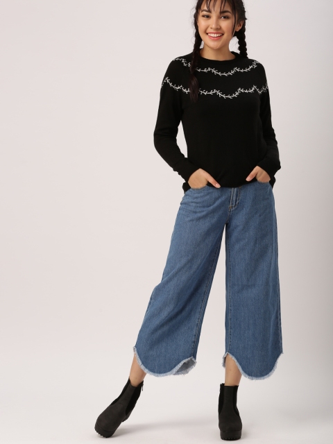 

DressBerry Women Black Self-Design Pullover Sweater