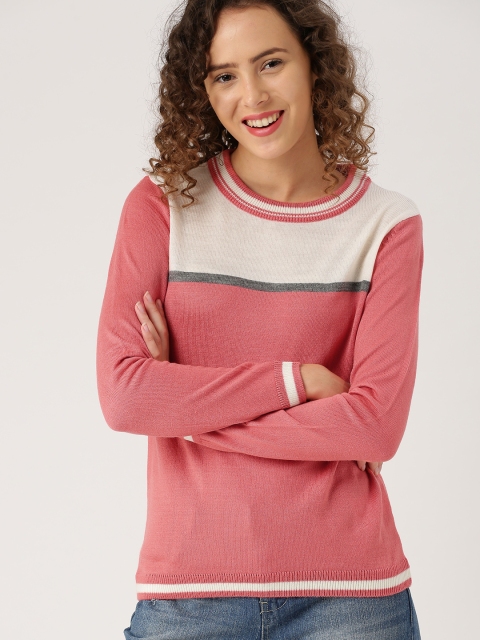 

DressBerry Women Pink & Off-White Colourblocked Pullover Sweater