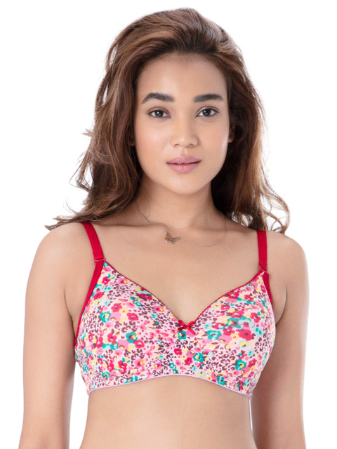 

PrettySecrets White & Pink Printed Non-Wired Lightly Padded T-shirt Bra B0003