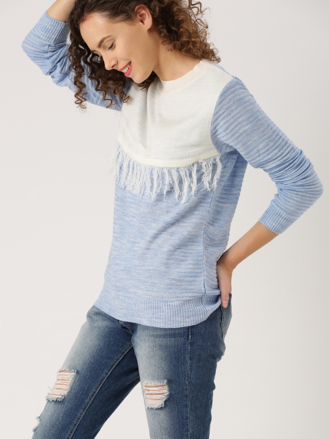 

DressBerry Women Blue & Off-White Colourblocked Pullover Sweater