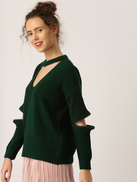 

DressBerry Women Green Striped Sweater