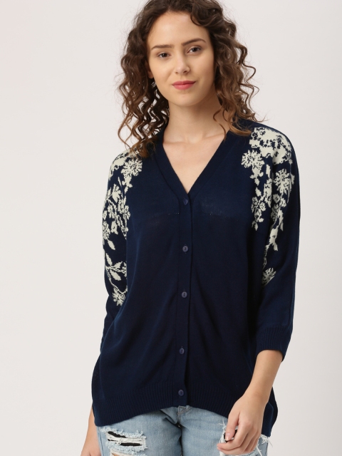 

DressBerry Women Navy Blue Self Design Cardigan