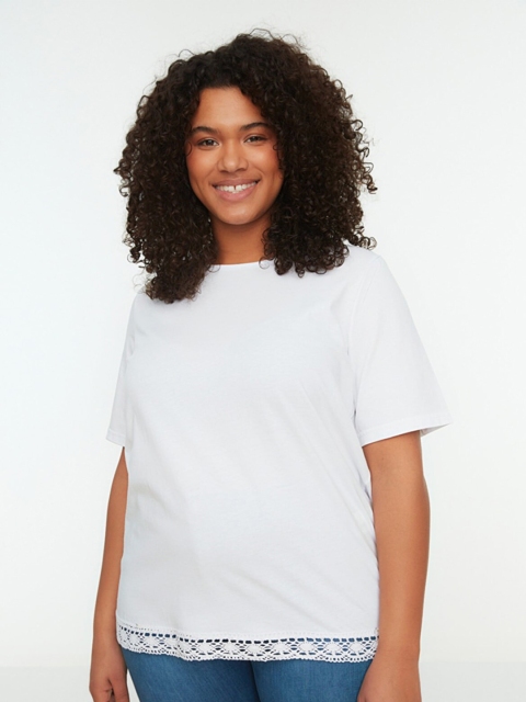 

Trendyol Women Plus Size White Solid Pure Cotton Top