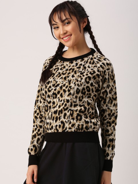 

DressBerry Women Beige & Black Self-Design Pullover Sweater