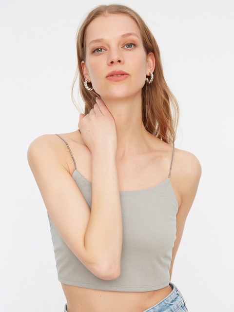

Trendyol Grey Solid Crop Top