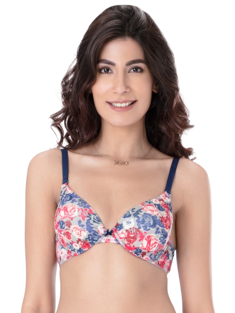 

PrettySecrets Grey & Blue Printed Underwired Lightly Padded T-shirt Bra B0004