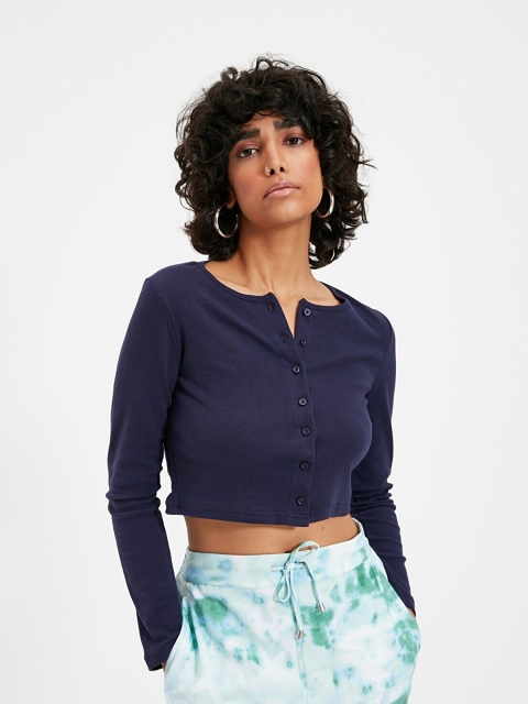 

Trendyol Navy Blue Shirt Style Crop Top