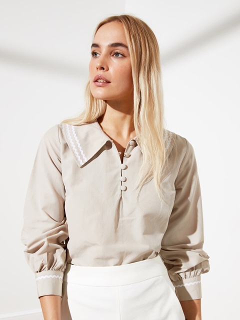 

Trendyol Women Beige & White Shirt Style Top
