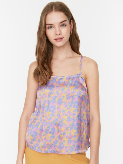 

Trendyol Women Blue & Yellow Floral Print Top
