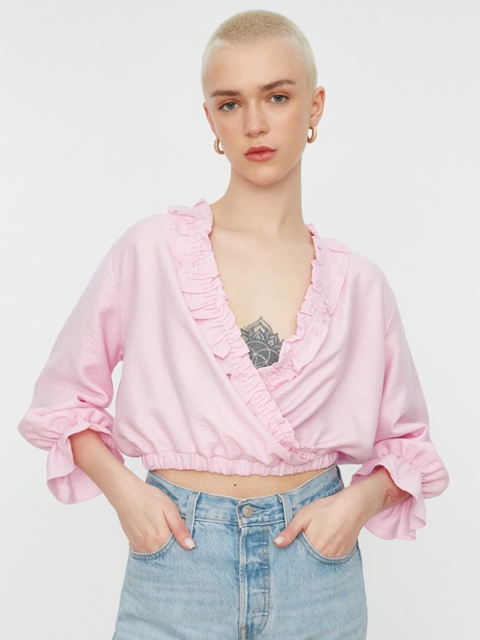 

Trendyol Women Violet Wrap Crop Top