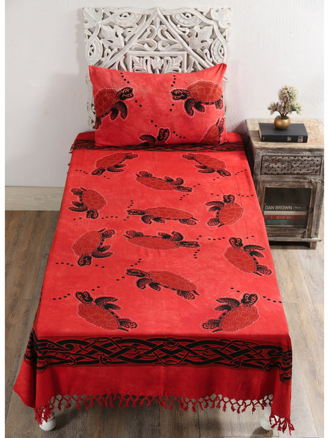 

HANDICRAFT PALACE Red & Black 144 TC Single Bedsheet with 1 Pillow Covers