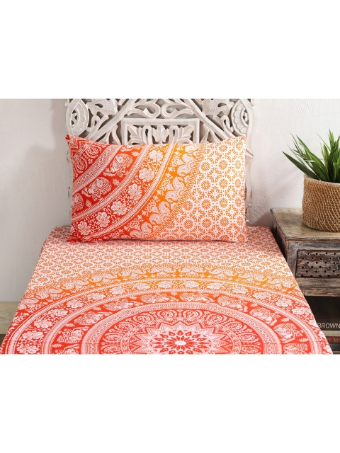 

HANDICRAFT PALACE Orange & Red Ombre Printed 144 TC Single Bedsheet with 1 Pillow Covers