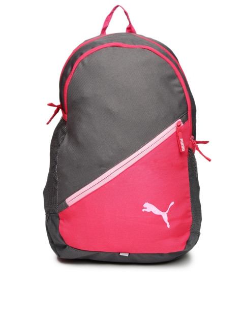 

Puma Unisex Grey & Pink Colourblocked Backpack