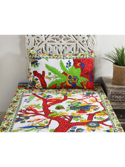 

HANDICRAFT PALACE White & Red Ethnic Motifs 144 TC Single Bedsheet with 1 Pillow Cover