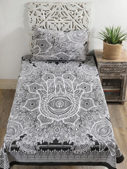 

HANDICRAFT PALACE Grey & White Floral 144 TC Single Bedsheet with 1 Pillow Covers