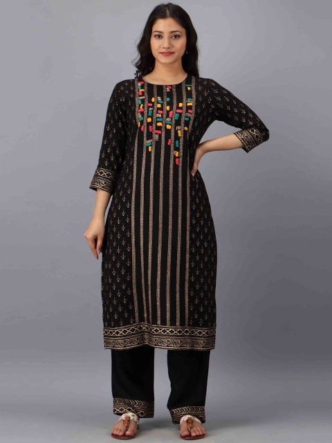 

KALINI Women Black Layered Thread Work Kurta with Palazzos