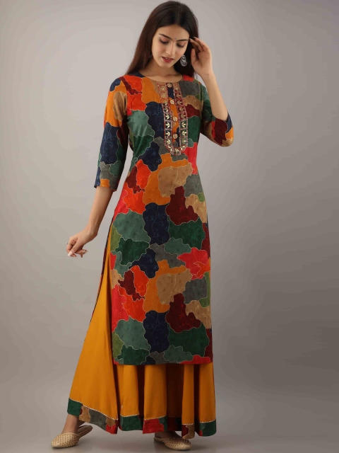 

KALINI Women Multicoloured Embroidered Empire Kurta with Skirt, Multi