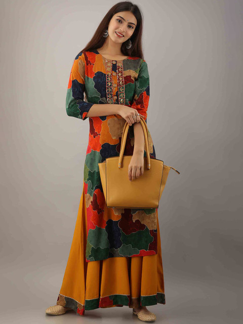 

KALINI Women Orange Colourblocked Kurta with Palazzos