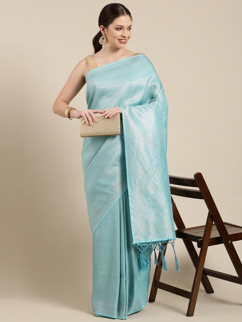 

MARGI DESIGNERS Blue & Silver-Toned Ethnic Motifs Zari Art Silk Banarasi Saree