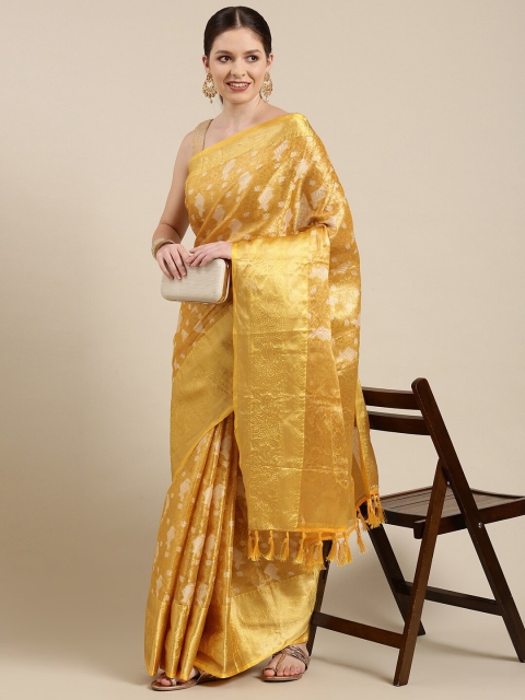 

MARGI DESIGNERS Yellow Woven Design Zari Art Silk Kanjeevaram Saree