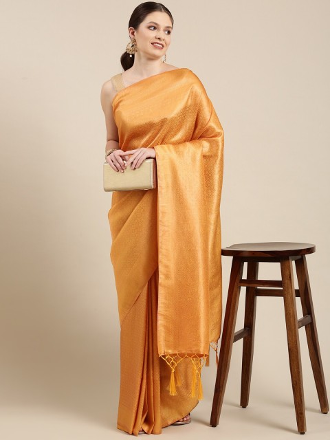 

MARGI DESIGNERS Orange & Gold-Toned Woven Design Zari Art Silk Banarasi Saree